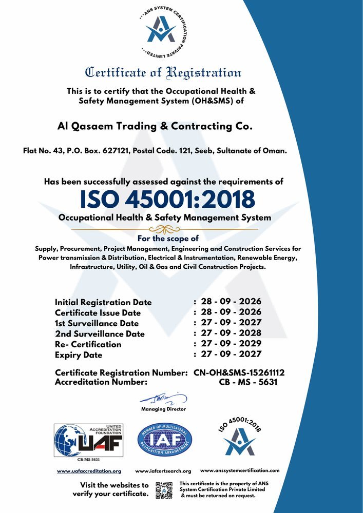 ISO 45001:2018 occupational health and safety management system certificate CN-OH&SMS-15261112